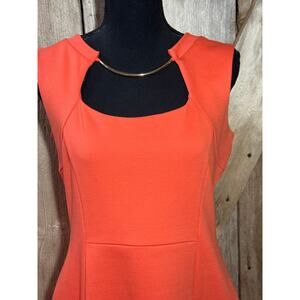 J Lo Dress Peek a Boo Neckline w/ Gold Accent Size 8 Jennifer Lopez Coral